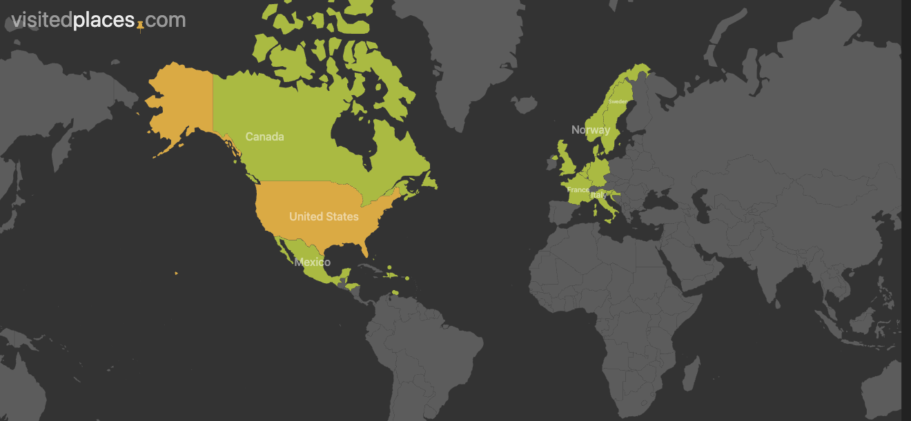 Map of countries we have visited